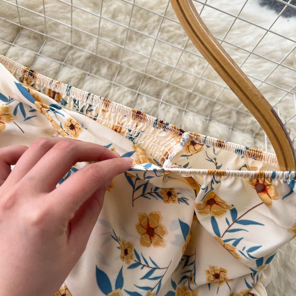 Blumenkleider Damen Sommer Französische Eustoma Ein Schulter Kurze Ärmel Teepause Schlitz Knielang Kleid