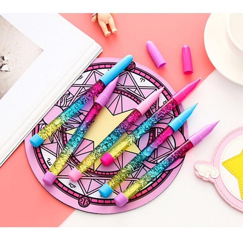 2 stk Bling Glitter Dynamisk Flytende Kvikksand Penn Nyhet Gave Skrivesaker Kulepenn Kontor Skoleutstyr