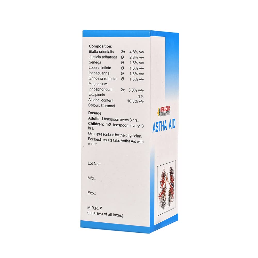 Dr. Bakshi's BAKSON'S Homoeopathy Astha Aid Syrup 450ml For Easy Breathing & Cough Relief