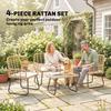 4 Piece Rattan Garden Furniture Set, Outdoor Patio Furniture with Loveseat, Armchairs and Coffee Table