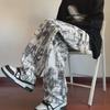 Men's Autumn Tie-Dye Loose-Fit Retro Straight Pants with Velvet