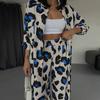 Women's Sets Women's Outfits Leopard Print Elegant Casual Streetwear Long Sleeve Tops Wide Leg Pants Tracksuit 2 Piece Sets Plus Size