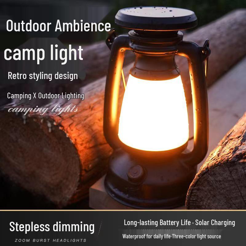 Retro Three-Color Dimmable LED Solar Hanging Light for Outdoor Camping