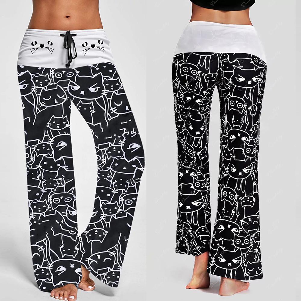 Buy Fashion Women Casual Cat Prints Drawstring Pants Leggings at