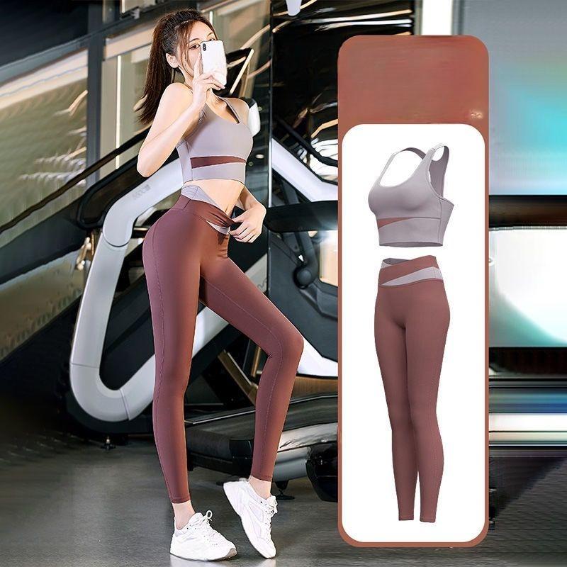 

Штаны для йоги с высокой талией для женщин, леггинсы для подтяжки ягодиц, облегающий спортивный костюм, комплект из 2 предметов, колготки M