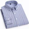 Spring Autumn Men's Business Casual Shirts Fashion Striped Long Sleeve Square Collar Oxford Textile Shirt Male Tops Plus Size