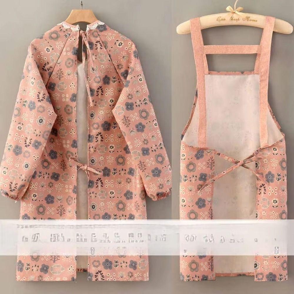 2Pcs Canvas Kitchen Cooking Apron Breathable Household Suspender Work Dress Protective Adjustable Long Sleeve Apron
