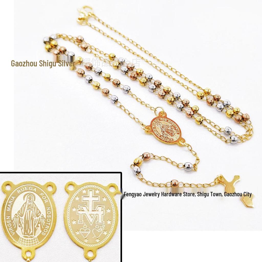 3M Goldene Rose Stahl Halskette: Elegantes dreifarbiges Design mit runden Perlen