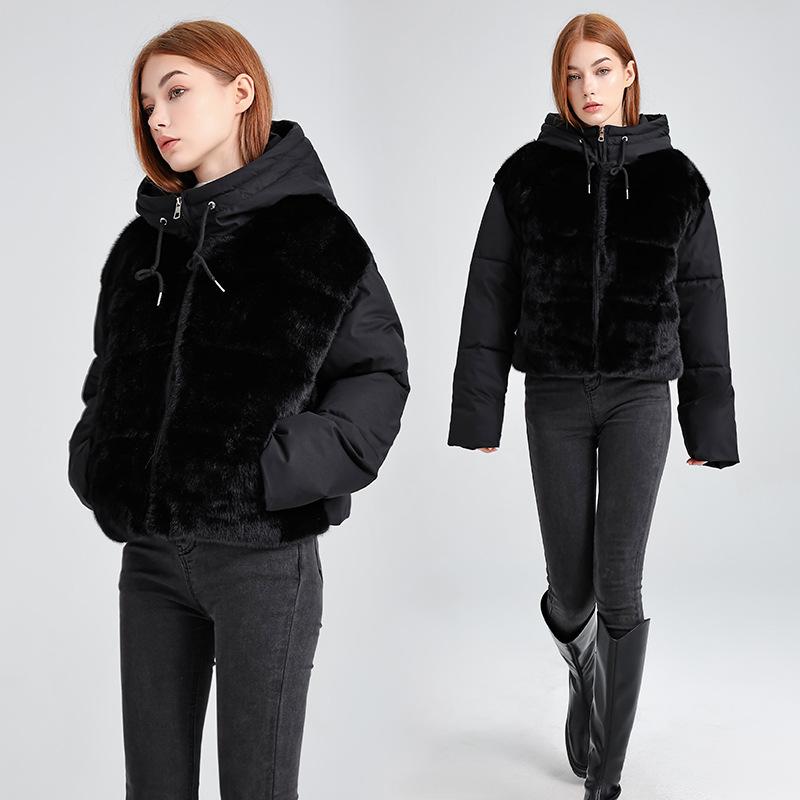Women's New Plush Splicing Hooded Cold and Windproof Lightweight Thickened Fluffy Warm Loose High-quality Fabric Casual Sports Cotton Clothing