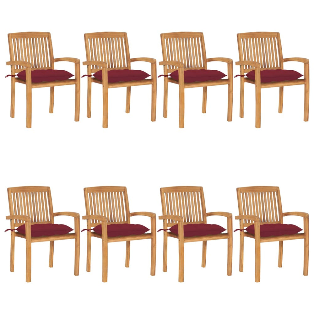 Stackable Garden Chairs with Cushions Set of 8 Solid Teak
