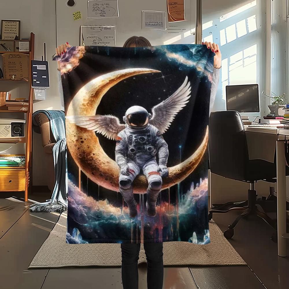 1Pc Astronaut Print Flannel Blanket, High Quality Comfortable for All Seasons, Home Decor, Warmth and Comfort, Perfect for Christmas Gifts
