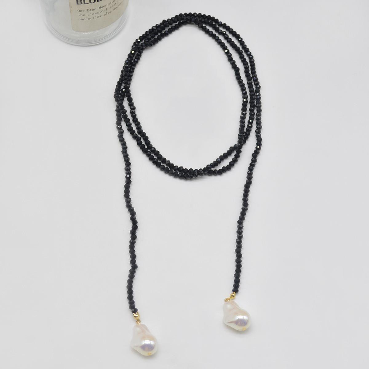 

Niche design natural baroque irregular pearl necklace long black crystal light luxury high-end sweater chain women чорний