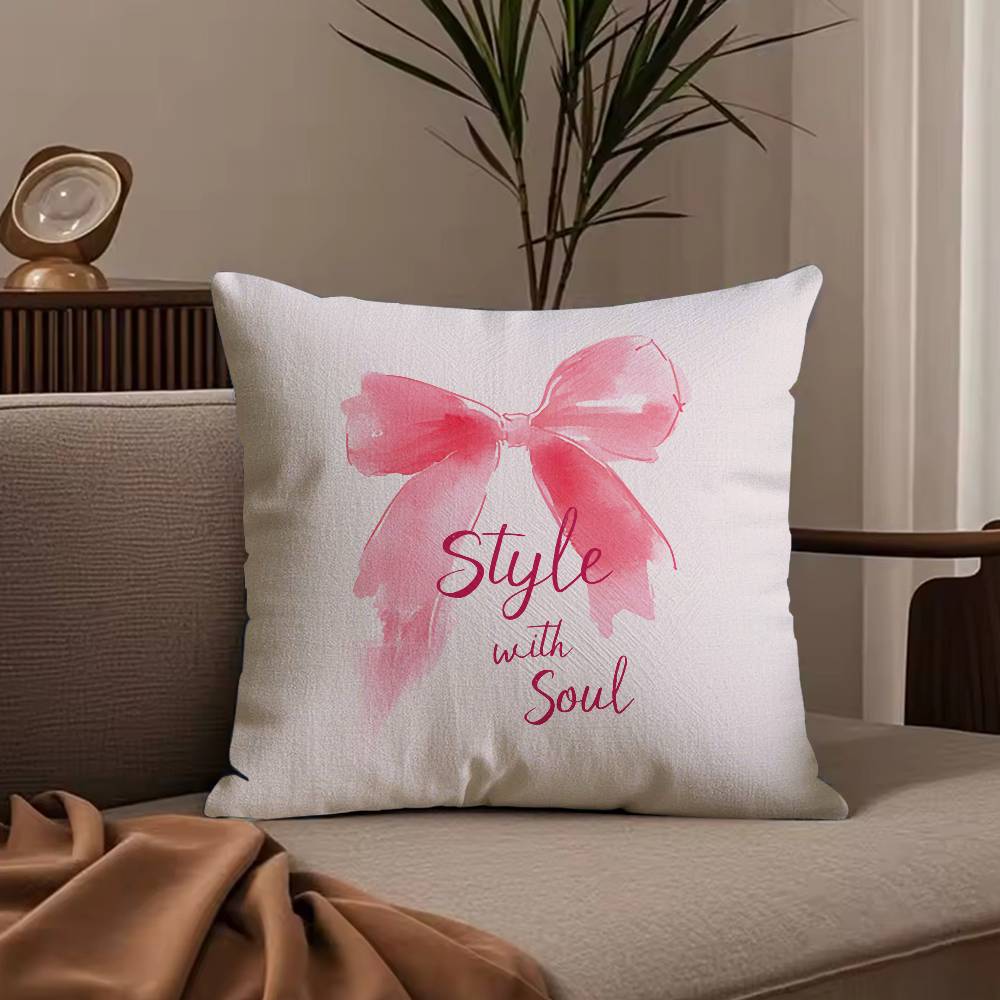 Korean Trendy Bow Pillow Case Anti-dustmite Pillowcase Invisible zipper silky short plush Sofa cushion cover