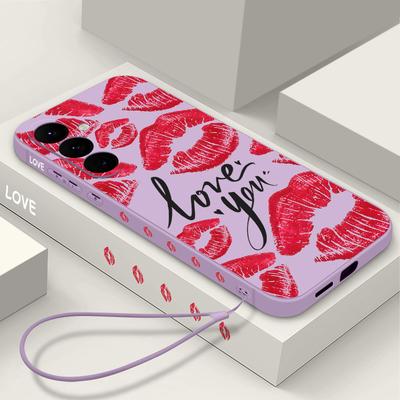 Funda de Teléfono Suave de TPU con Estampado de Labios Para Samsung S25 Ultra S24 FE S23 S22 A16 A36 A55 A35 A06 A25 Correa de Cuello Protección de Lente Delgado Antigolpes Parachoques Mate