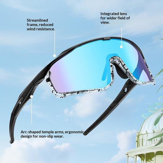 Photochromic Polarized Cycling Glasses, UV Protection Windproof Sports Sunglasses, Lightweight Men Women Safety Eyewear for Mountain Bike Running