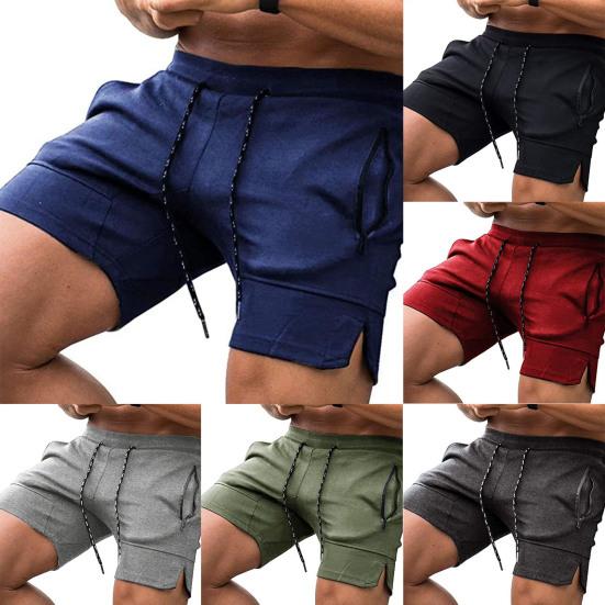 Shorts Zipper Pockets Drawstring Closure Men Mid Rise Sport Shorts for Jogging