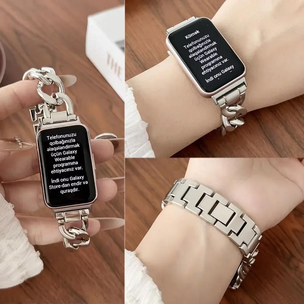 Nerezový řemínek pro Samsung Galaxy Fit 3 Kovový řetízkový pásek pro Samsung Galaxy Fit 3 SM-R390 Příslušenství k hodinkám Cowboy