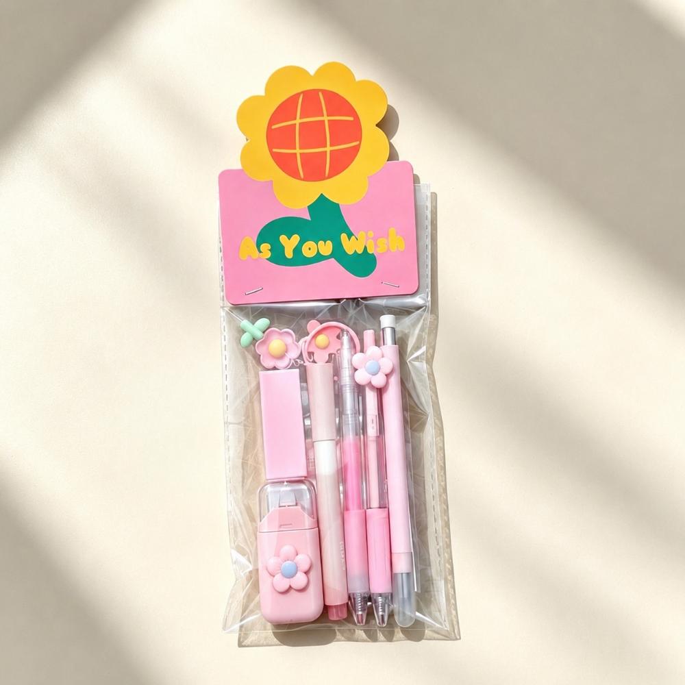Dreamy Flower Stationery Set 8-in-1 Ballpoint Pen Multi-functional Clip  Gift Prize