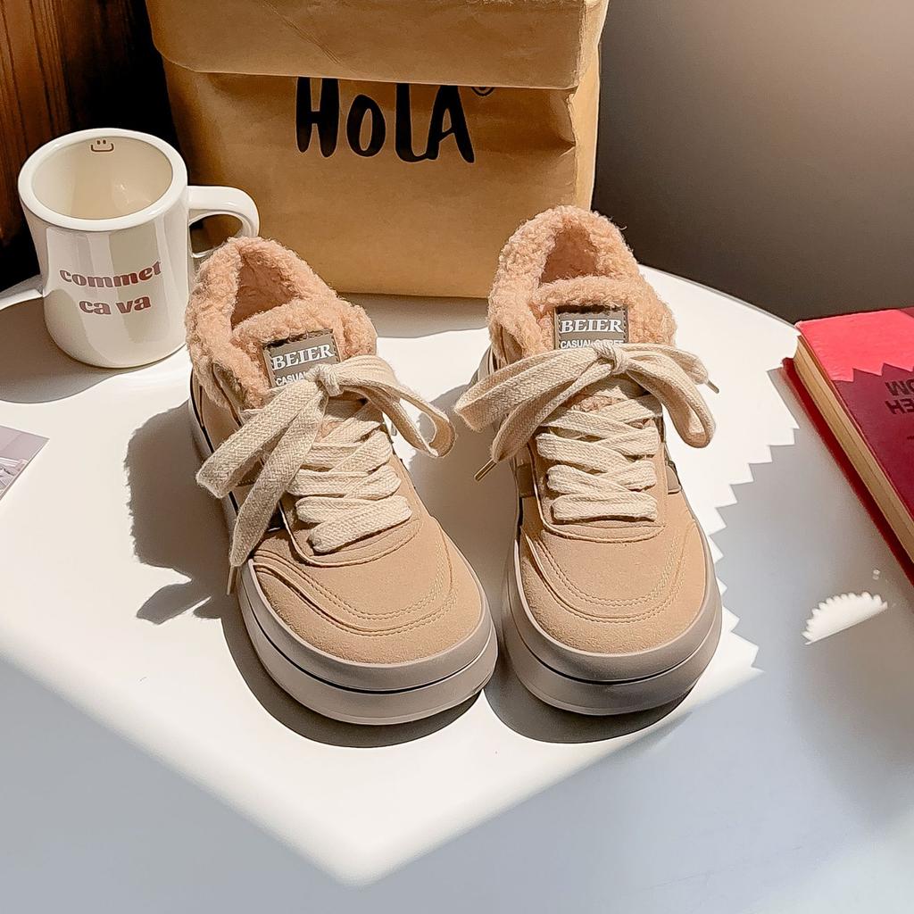 Belle platform German training shoes winter velvet lamb wool snow boots cotton shoes two cotton shoes