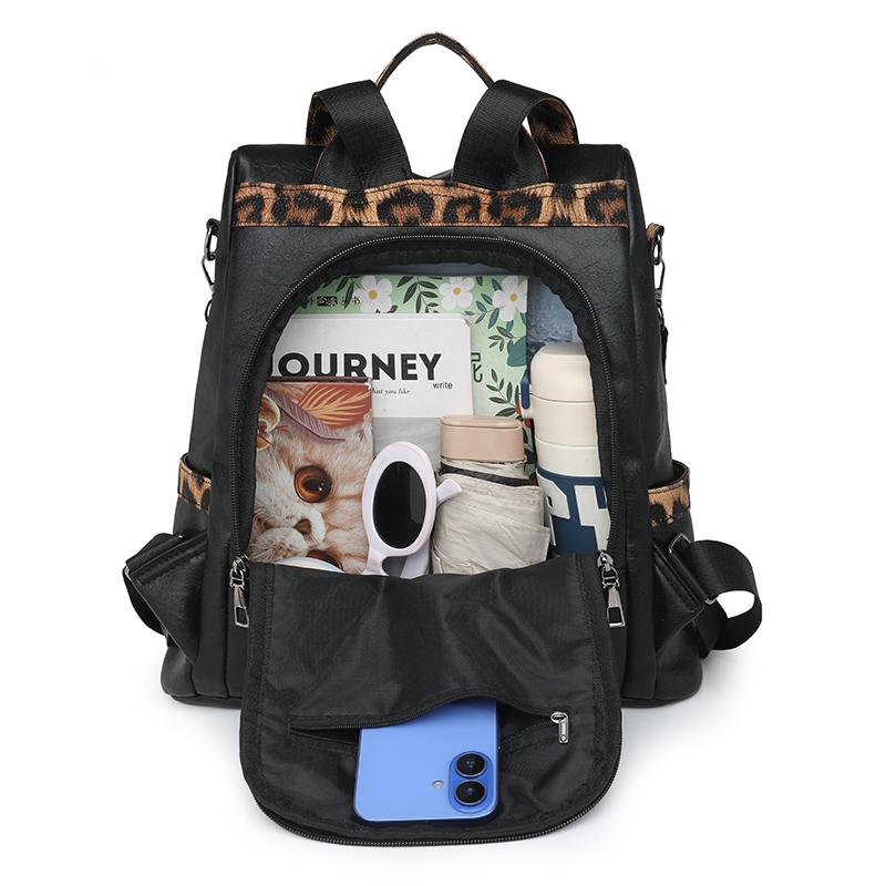 Women's Large Capacity Travel Backpack Retro Leopard Print Backpack Multifunctional Shoulder Bag