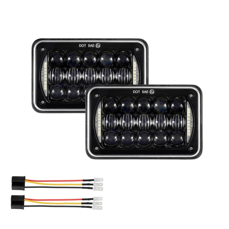 4x6 Inch Rectangular LED Headlights High/Low Beam with DRL Turn Signal Light for Freightliner Ford Probe Chevrolet Truck