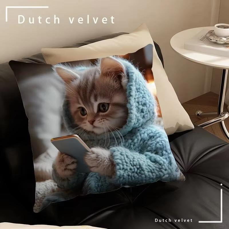 2D Printing Cute Kitten in Hoodie Pillowcases Cozy and Adorable for Your Home Sofa cushion cover High Quality home decorations