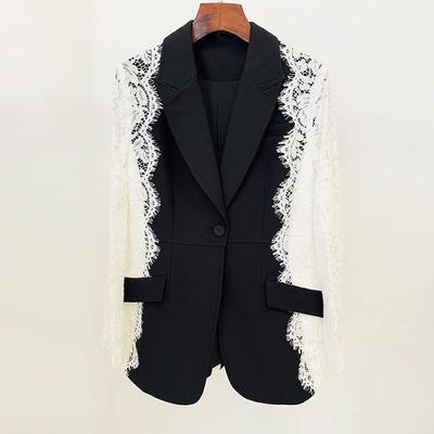 2026 High-End Designer Single-Button Contrast Lace Patchwork Blazer
