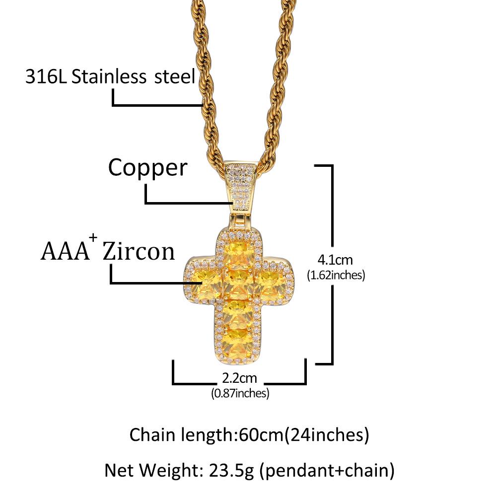 Gu Meng Hip-Hop Fashion Pendant: Copper Cross with Colored Zircon