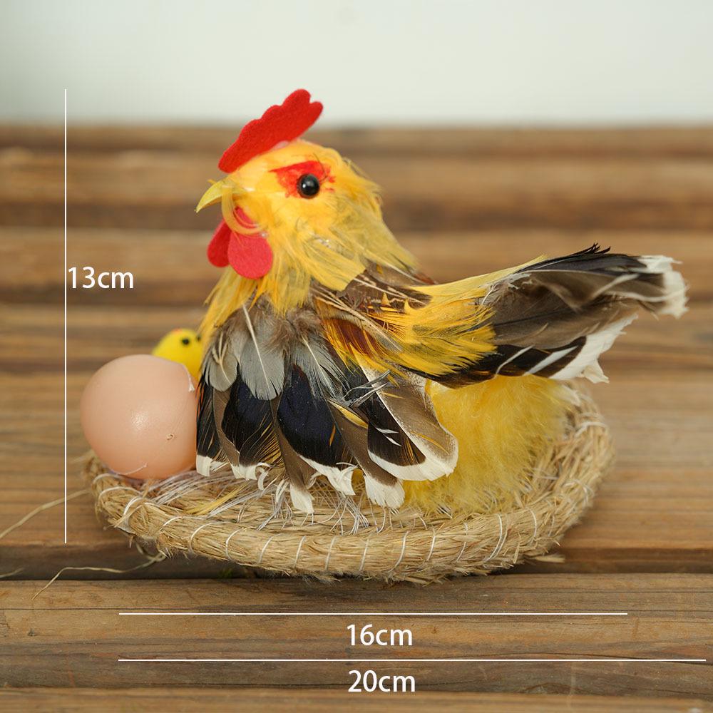 Porcelain Hen and Rooster Feather Ornament for Display and Photography Prop