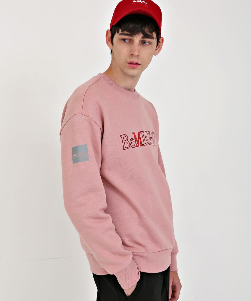 BEMIGHTY 3M Transfer Print Oversized Fleece-Lined Sweatshirt Pink
