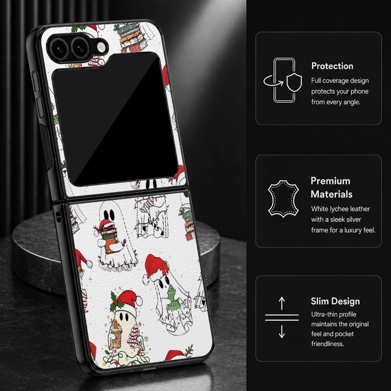 Christmas Ghost Halloween Case For Samsung Z Flip 8 7 FE 6 5 4 Hybrid Leather Skin Hard PC Bumper Cover For Galaxy Z Flip8 Flip7 Flip6 Flip5