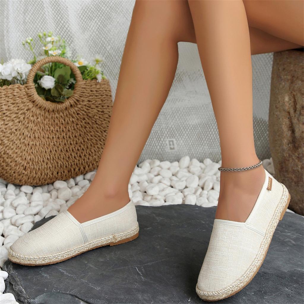 Women's Casual Canvas Slip-On Shoes Flat Espadrille Loafers Comfortable Round Toe Lightweight Walking Shoes for Large Sizes