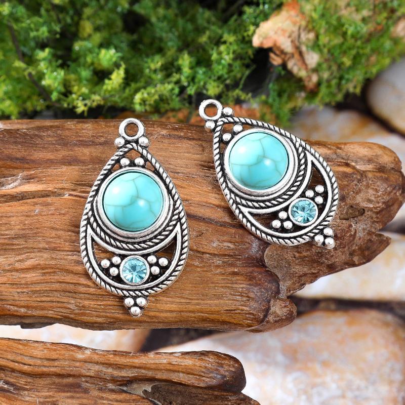 2Pcs Vintage Ethnic Bohemia Stone Setting Pendants For Women Earrings Necklaces Charms For Diy Making Jewelry Accessories