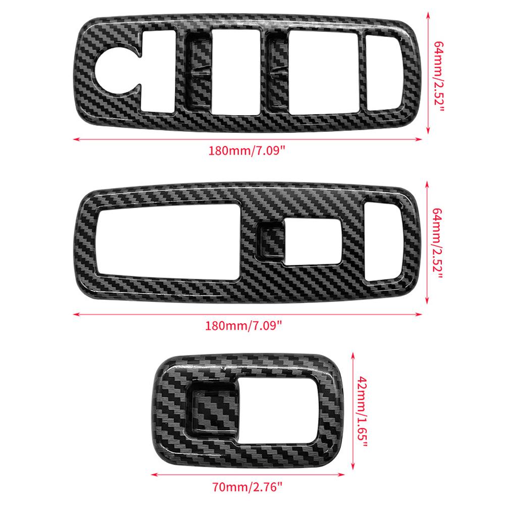 Für Dodge Charger 2016-2021 Inneres Fensterheber-Panel-Zierleiste Schwarz Kohlefaser ABS Dekoration Innenraum Fenster-Schalter-Abdeckung Zierleiste 4 Stück
