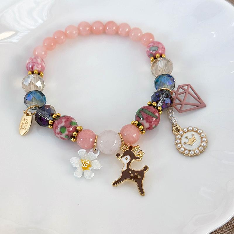 

Этнический ветер свежий цветок порошок кристалл камень оленья корона креативный браслет из бисера браслет розовый