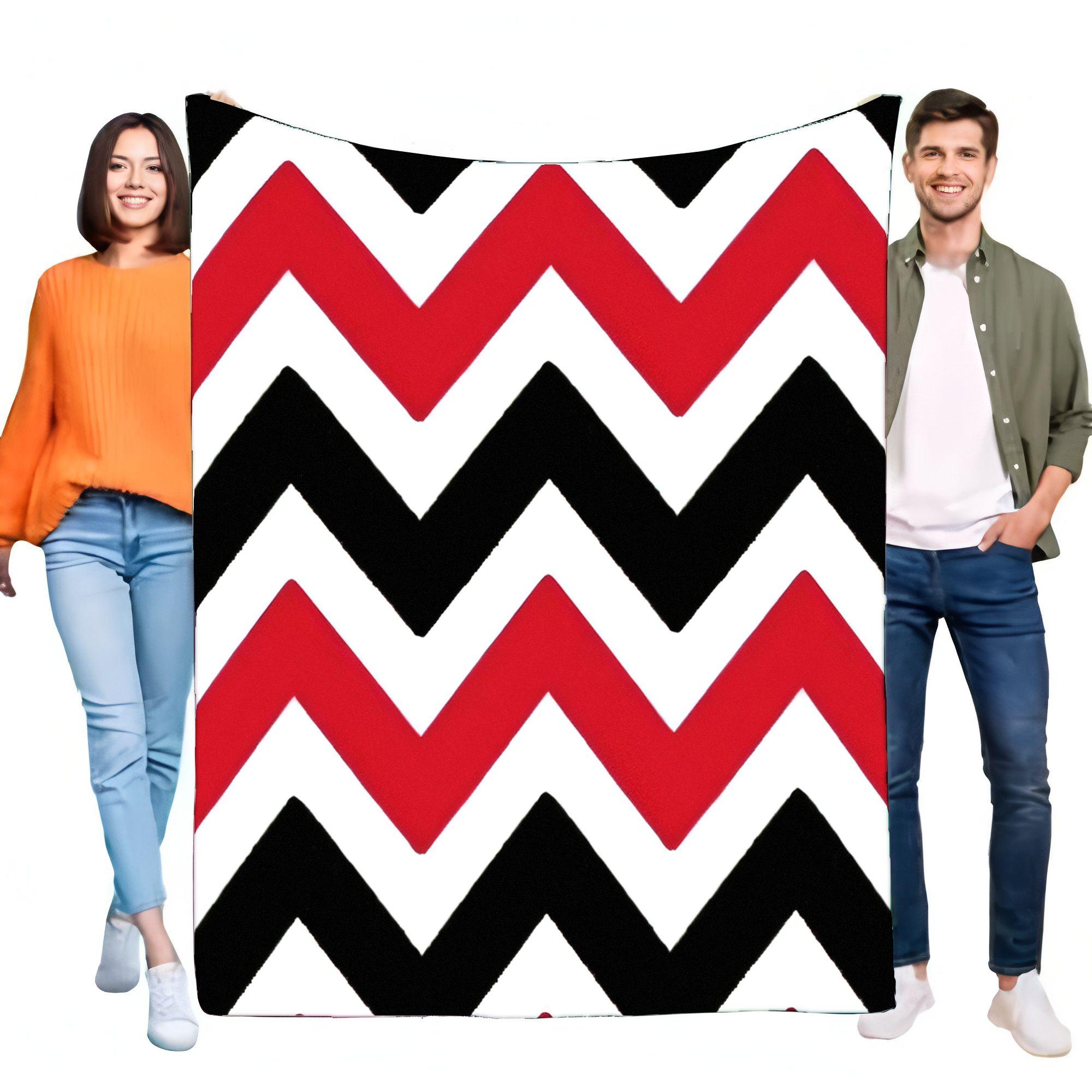 Modern Red Black White Chevron Blanket, Ultra Soft Plush Flannel Throw, Cozy Lightweight Geometric Zigzag Bed Sofa Living Room D 75x90cm