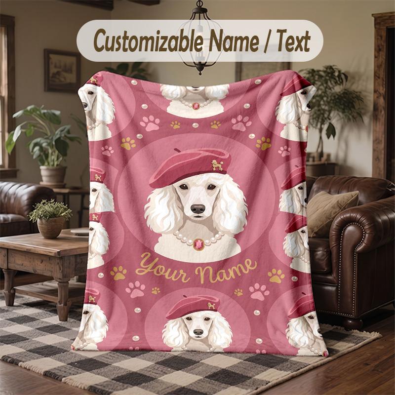 Dogs Background Theme Throw Blanket Custom Name Text Personalized Blanket Soft Cozy Blanket for Home Sofa Bed