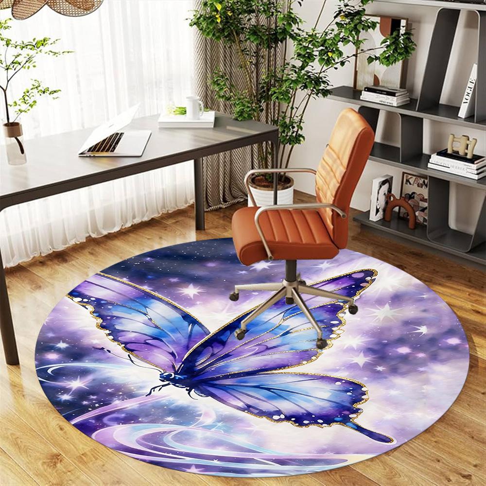 1pc Butterfly Galaxy Round Chair mat office Area Rug - Non-Slip, Floor Mat for Office, Bedroom, and Indoor Decor p127181