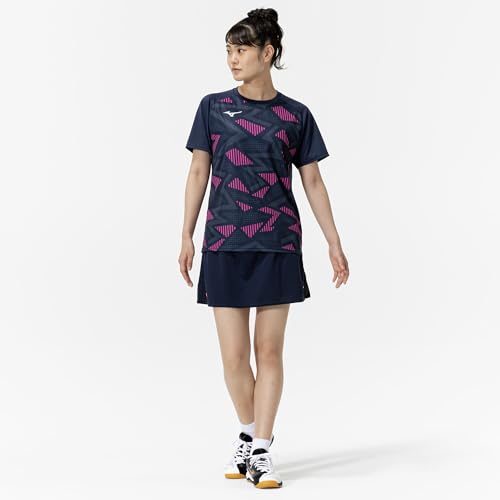 Table Tennis Game Shirt, Short Sleeve, JTTA Certified, Moisture-Wicking, Quick-Drying, Unisex, Dress Navy, Size M, 82JAC104