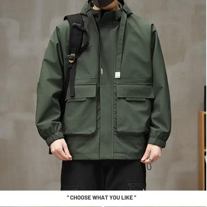 

Men s Retro Japanese Style Hooded Jacket - Loose Fit, Outdoor Autumn Workwear M зелёный