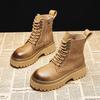 Internet Celebrities with the Same Martin Boots Women's Autumn New British Popular Boots Thick Sole Heightening Retro Locomotive Thick Heel Short Boot