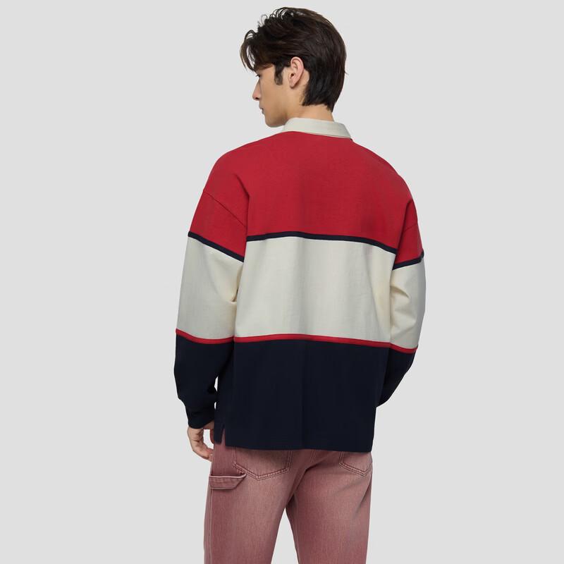 GAP Unisex 2026 Spring Vintage Washed Colorblock Relaxed Fit Long Sleeve Polo Shirt