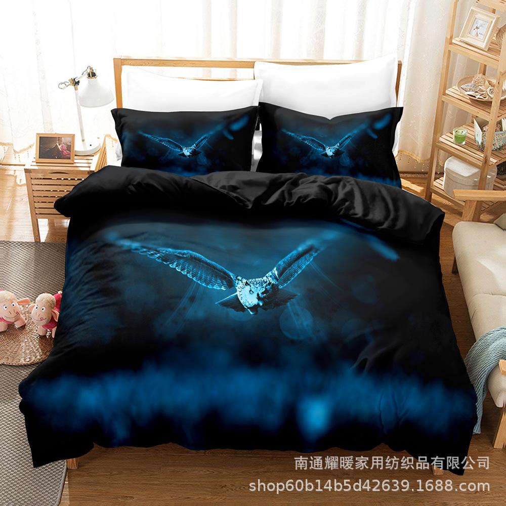 3D Digital Printing Bedding Four-Piece Set Three-Piece Set Owl Black Bed Sheet Quilt Pillow