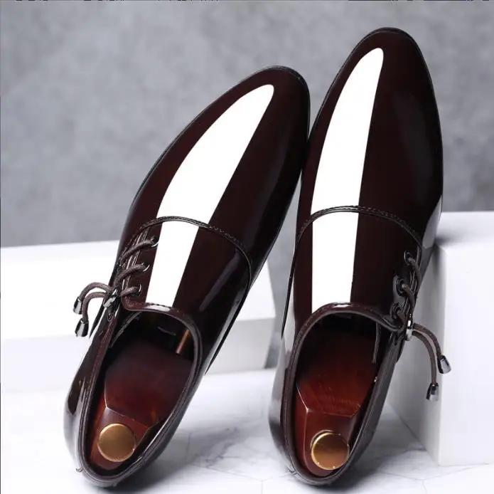 Patent Leather Shoes for Men Oxfords Lace Up Male Wedding Party Office Work Shoes Elegant Designer Brand Dress Shoes for Man