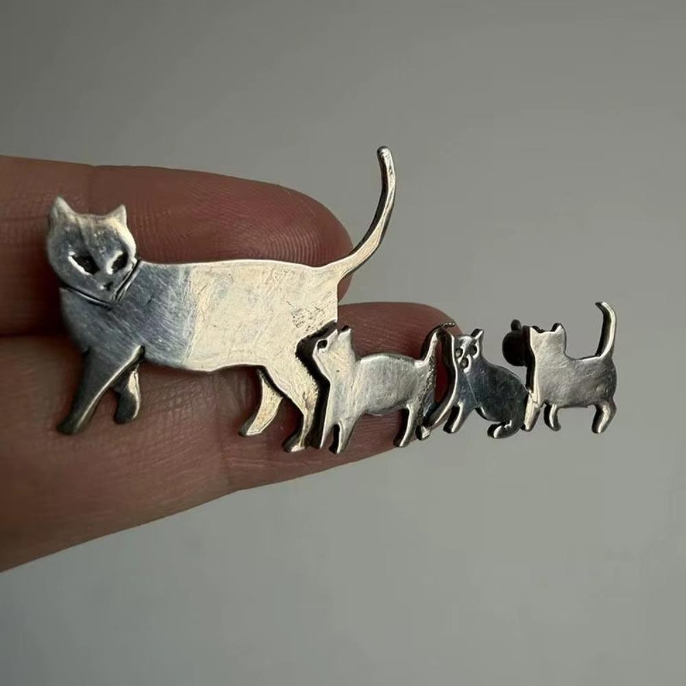 Fashion Cute Cat Family Brooch Jewelry Cat Brooch Animal Jewelry Vintage Animal Pin  Scarves серебряный