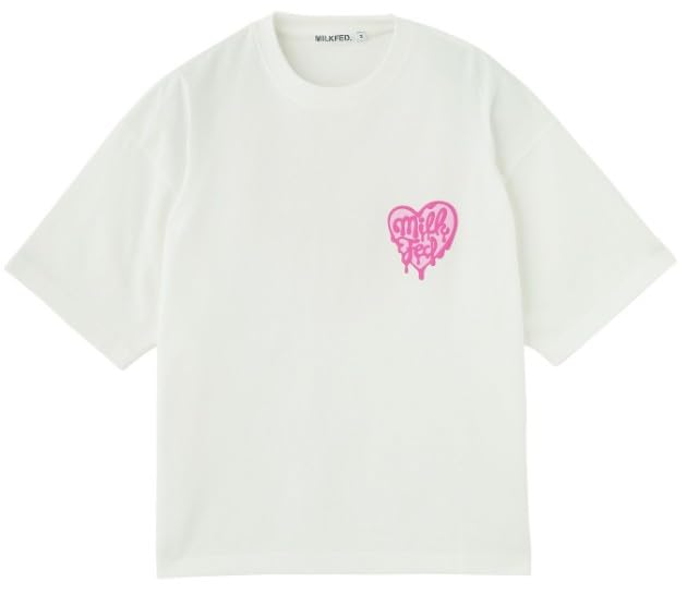 Milkfed Casual Melty Heart Foam Print Wide Short Sleeve White Tee, Women's,
