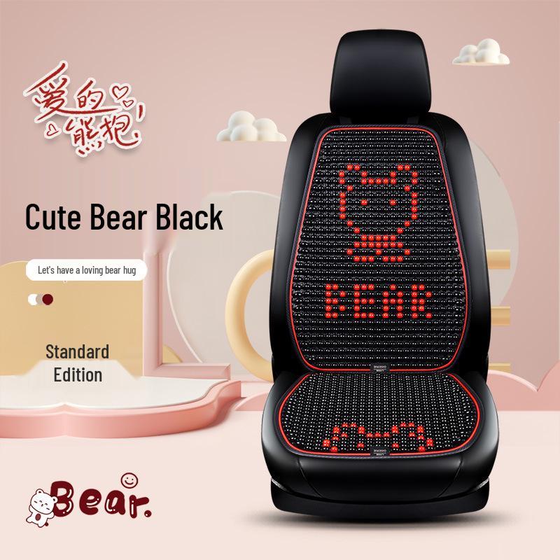 Cartoon Bear Wooden Bead Car & Office Cushion Set - 3-Piece, All-Season
