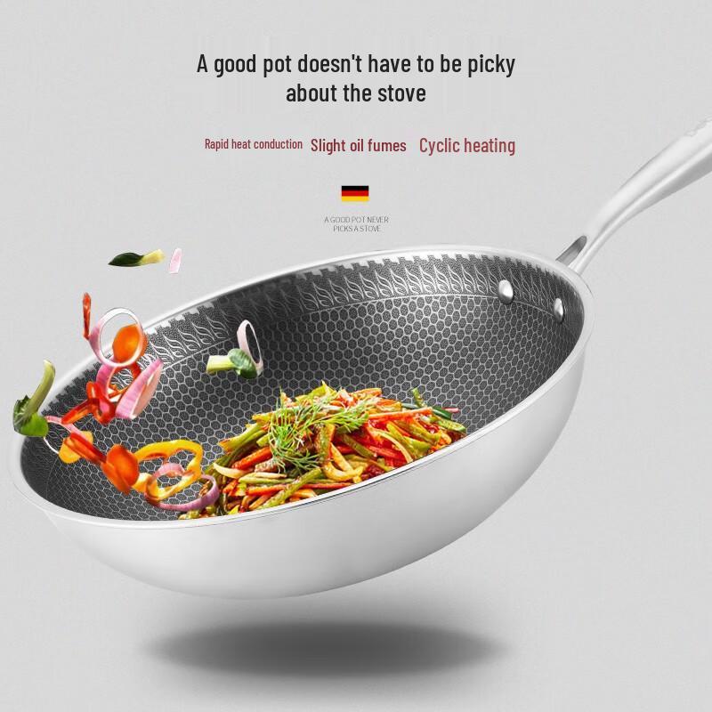

Debo 32cm 304 Stainless Steel Honeycomb Non-Stick Wok