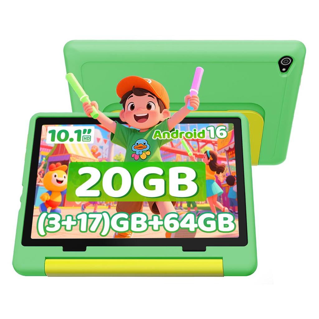 Tablet per Bambini Android 16, 10,1 Pollici, 20 GB di RAM + 64 GB di ROM, Custodia Protettiva
