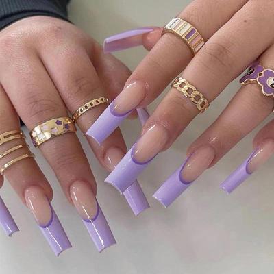 Arte de Unhas Ballet Longa Roxo Francês: Adesivos de Unha Removíveis e Vestíveis